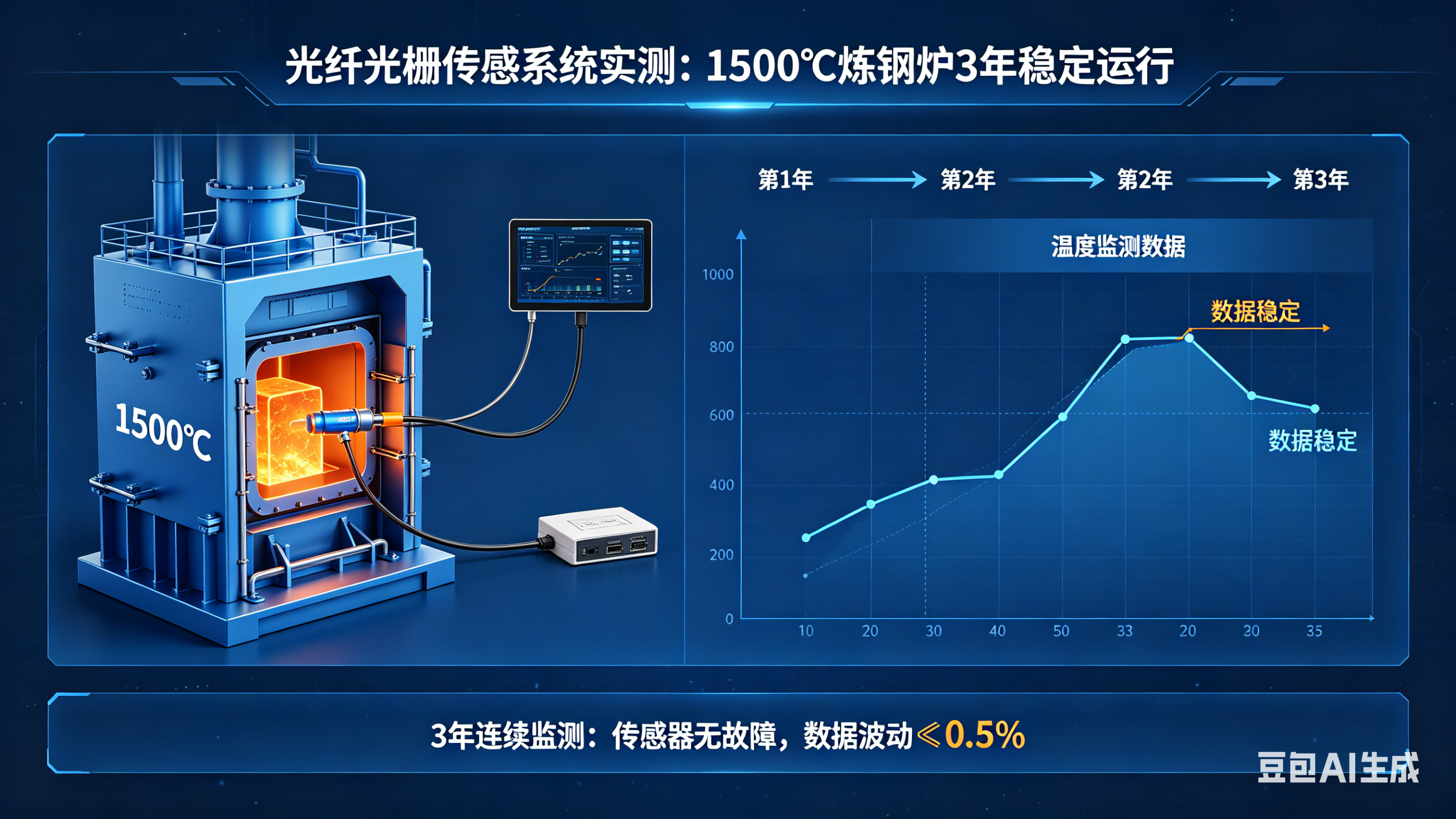 光纤光栅传感系统实测：1500℃炼钢炉3年稳定运行，破解高温监测行业痛点